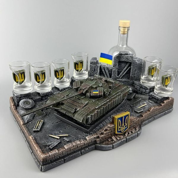 Декоративний подарунок із гіпсовою статуеткою Український танк Т64, мінібар ручної роботи сувенірна підставка 11218-3 фото