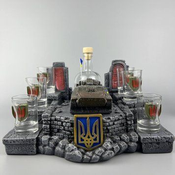 Мінібар ручної роботи з гіпсу на подарунок військовому до дня Захисника, зі статуеткою танка ЗРК 9К35 Стріла 10 11163-3 фото