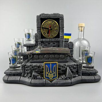 Гіпсовий міні бар ручної роботи, з годинником патріотичний військовий сувенір Український тягач МТ-ЛБ 11244-2 фото